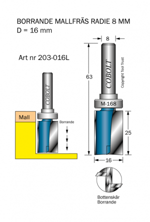 Mallfräs D=16 L=25 TL=63 S=8