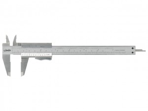 SKJUTMÅTT LIMIT 150 MM Limit 4-funktion. Av rostfritt stål. Helt härdat. Mattförkromad skala. Graderad i mm och eng. tum. Nonieskala för 1/128" och 1/20 mm av 39 mm längd. Försett med djupmått och spetsar för invändig mätning. DIN 862.